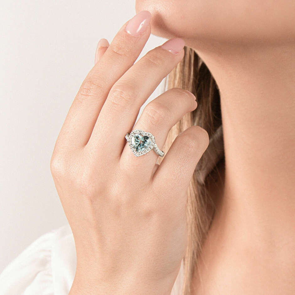 Mirco Visconti aquamarine and diamond heart ring