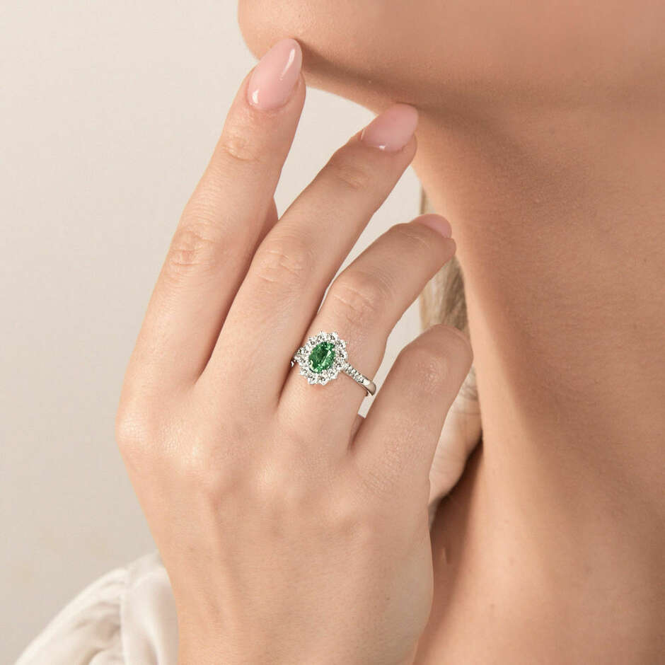 Mirco Visconti emerald and diamond ring in white gold