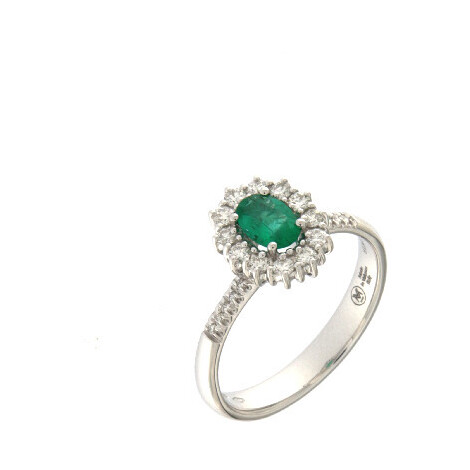 Mirco Visconti emerald ring in white gold and diamond surround