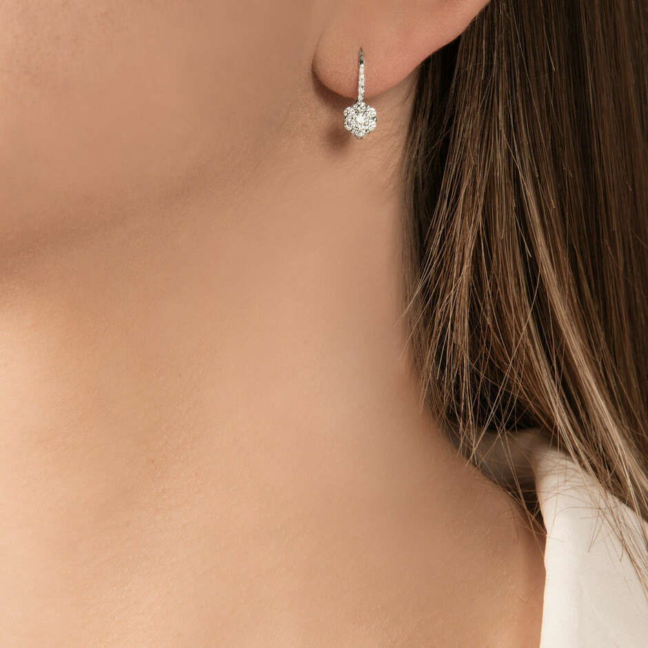 Mirco Visconti flower lever earrings in white gold and diamonds