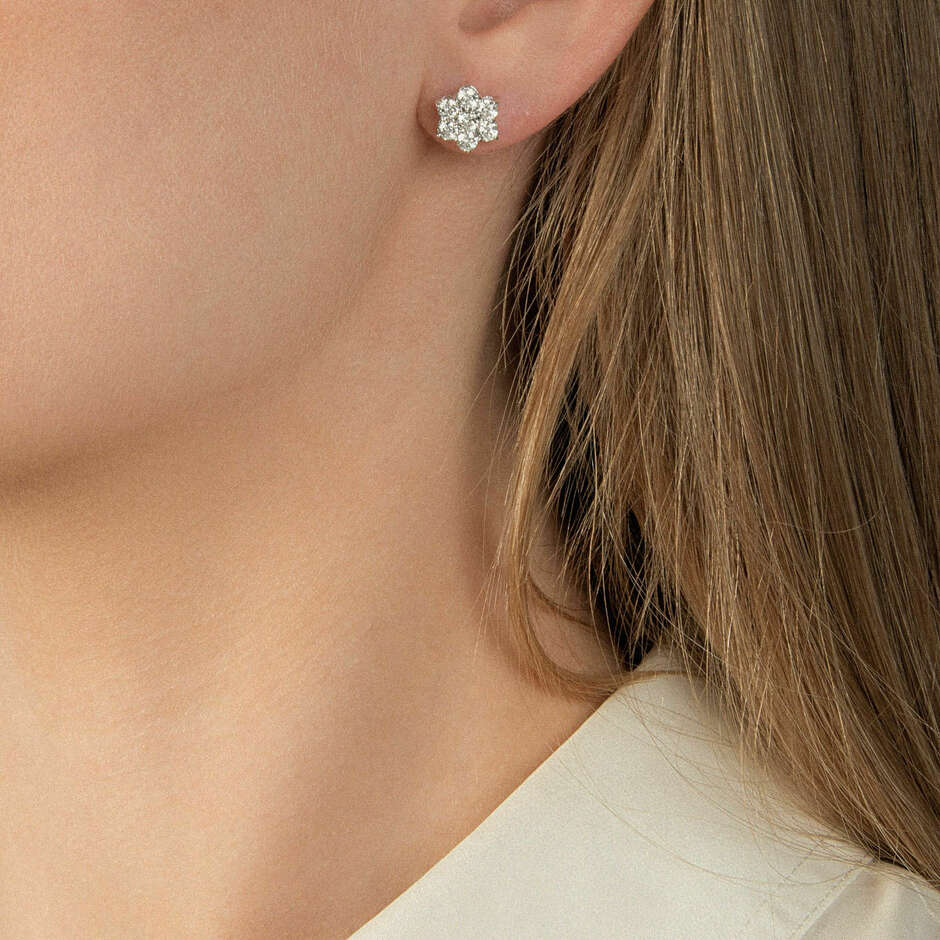 Mirco Visconti flower lobe earrings in white gold and diamonds