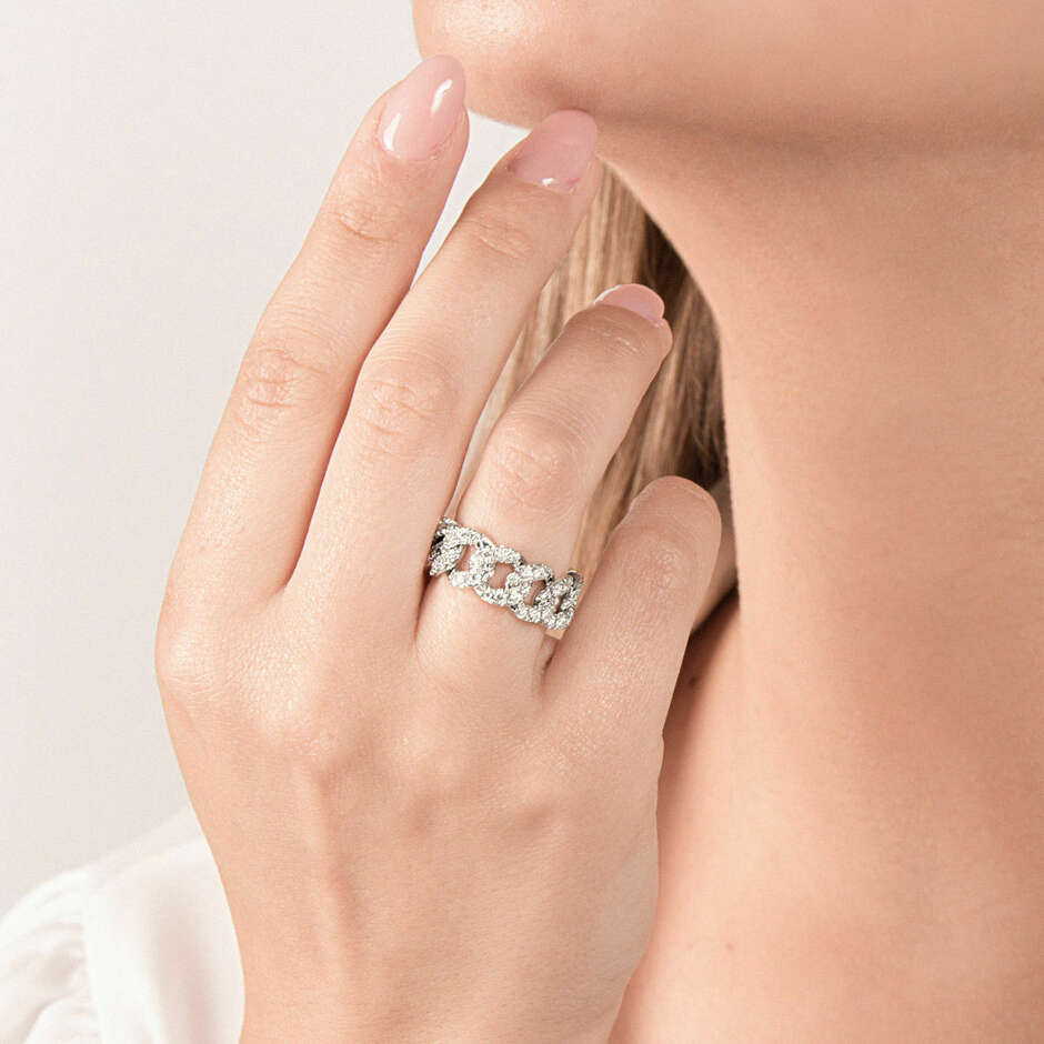 Mirco Visconti groumette ring in white gold and pave diamonds