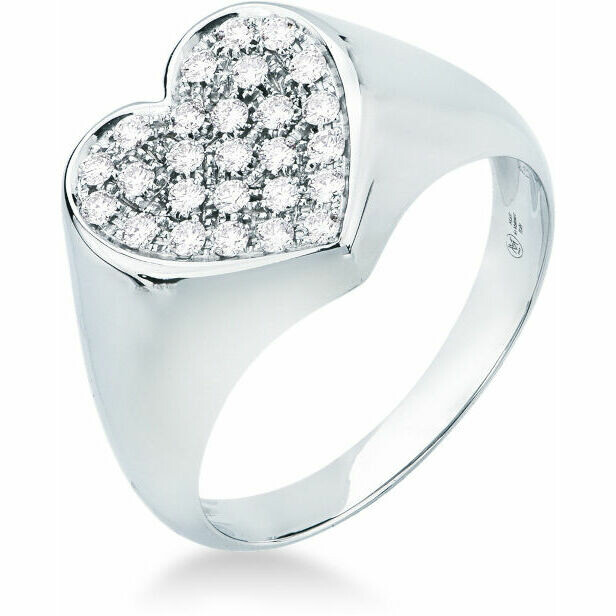 Mirco Visconti heart Chevalier ring in white gold with pave diamonds