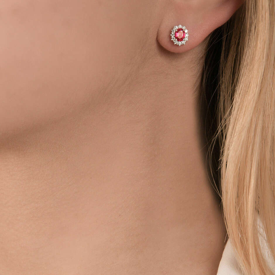 Mirco Visconti lobe earrings with ruby and diamond outline