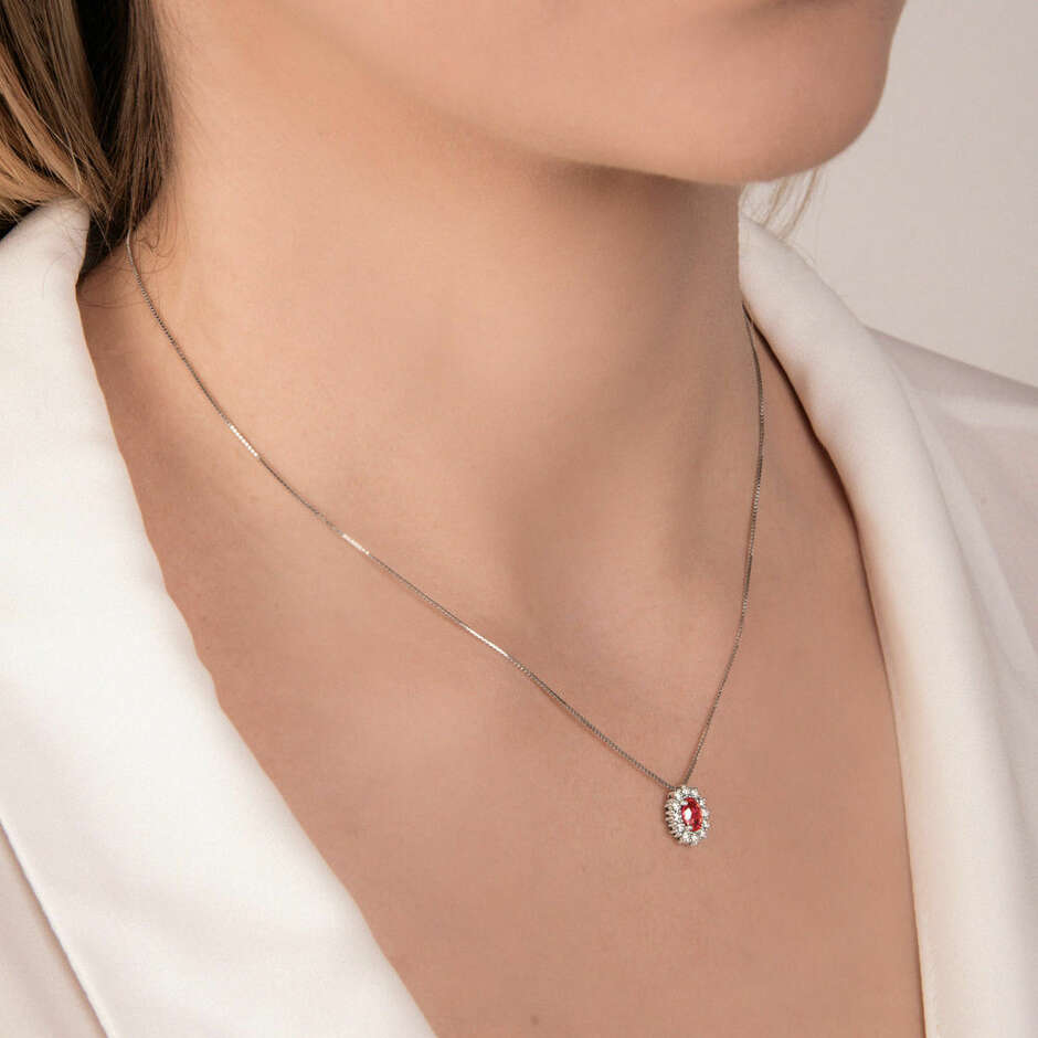 Mirco Visconti necklace with oval ruby and diamond outline