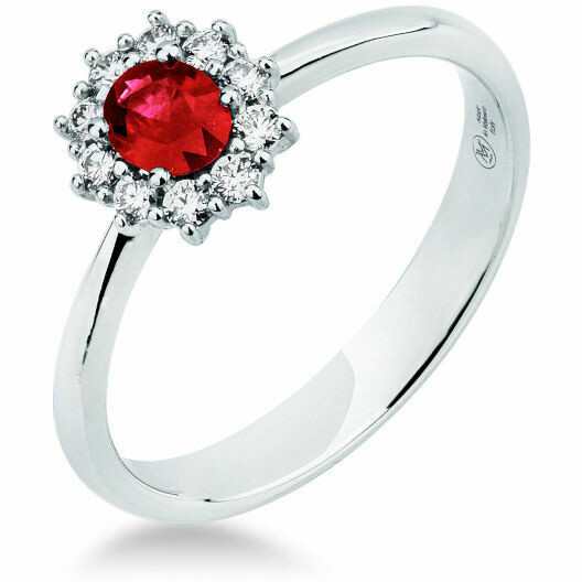 Mirco Visconti ring with central ruby and diamond outline