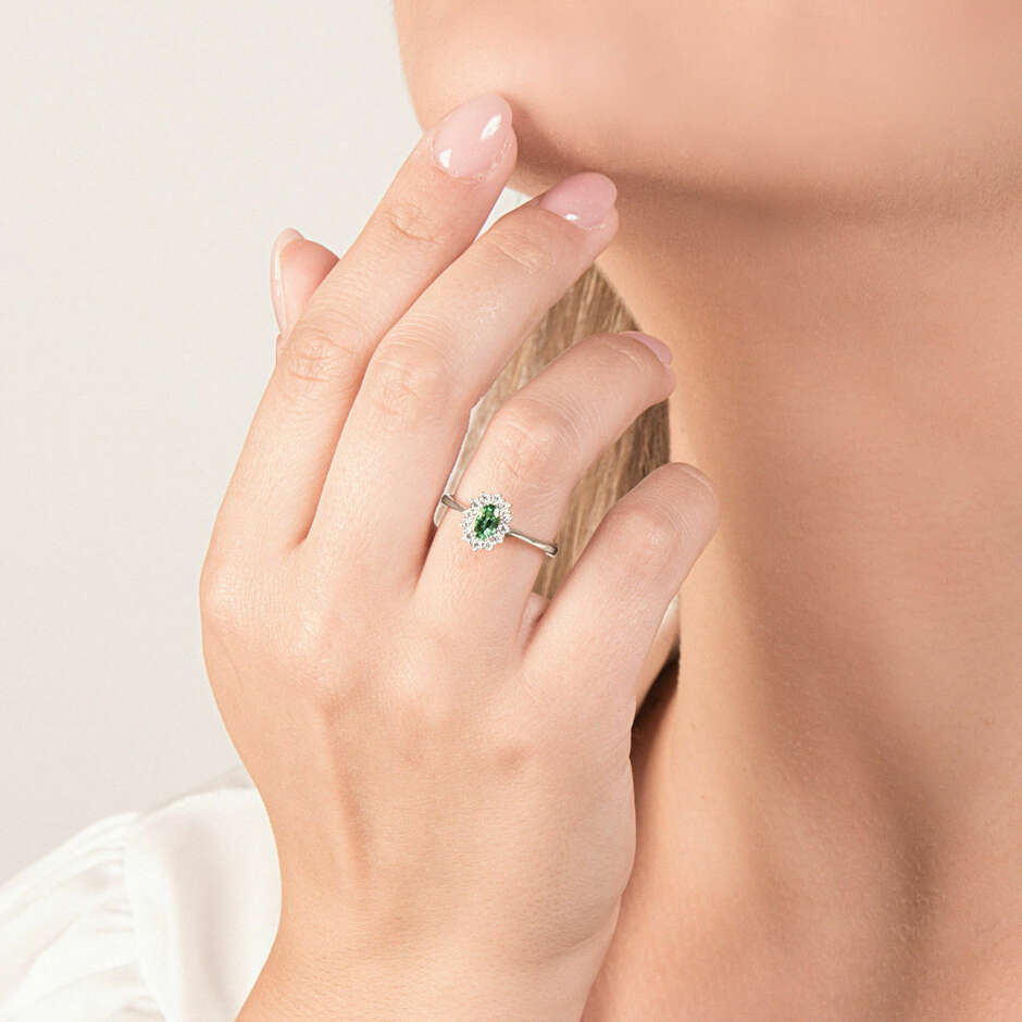 Mirco Visconti ring with oval emerald and diamonds