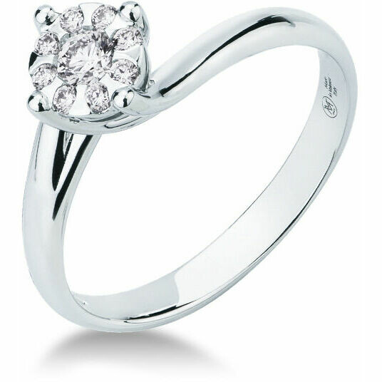 Mirco Visconti solitaire ring in white gold with pave diamonds