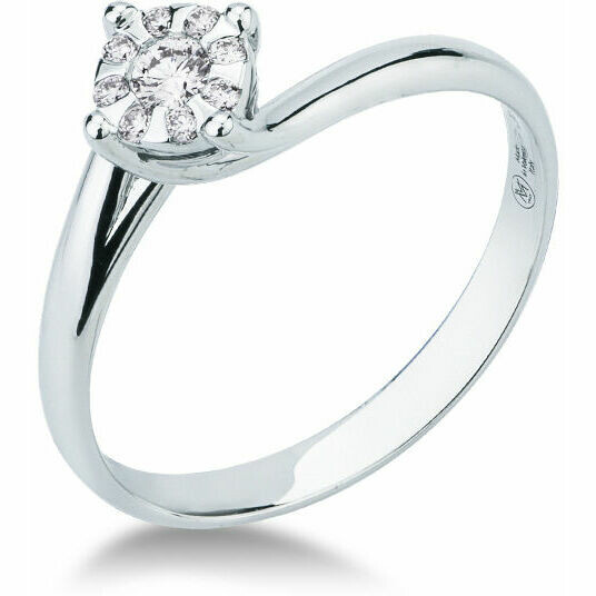 Mirco Visconti Valentino solitaire ring in white gold and pave diamonds