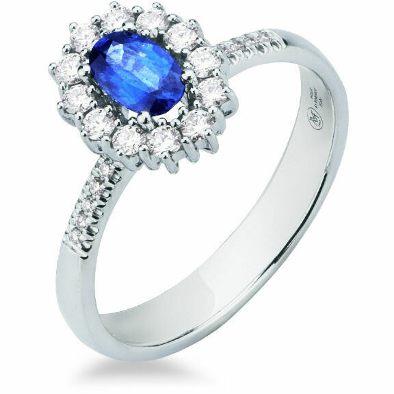 Mirvo Visconti ring in white gold with blue sapphire and diamonds