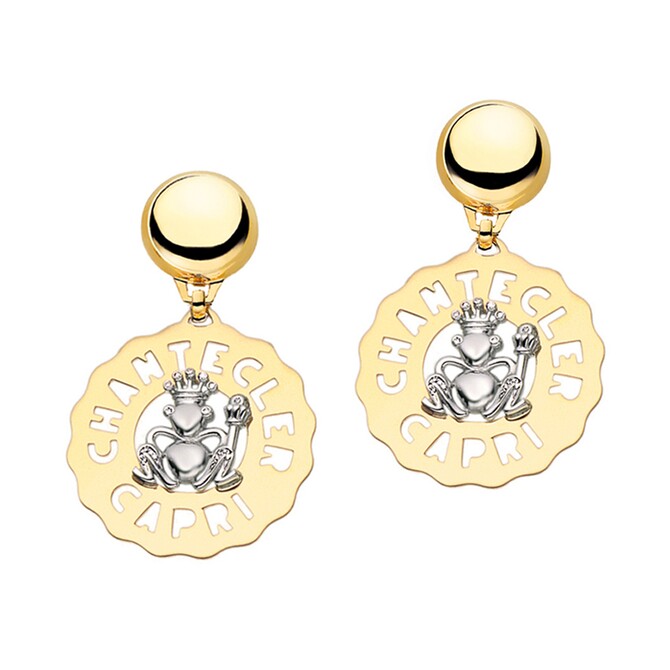 Mono Chantecler Logo Frog Prince Earring in yellow and white gold and diamonds