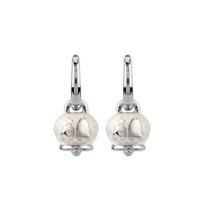 Mono Orecchino Chantecler campanella micro con faragliori in argento e smalto bianco perlato Mono Orecchino Chantecler campanella micro con faragliori in argento e smalto bianco perlato