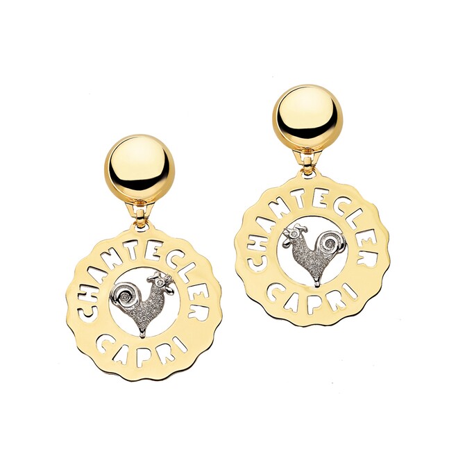 Mono Orecchino Chantecler Logo medi Gallo in oro e diamanti