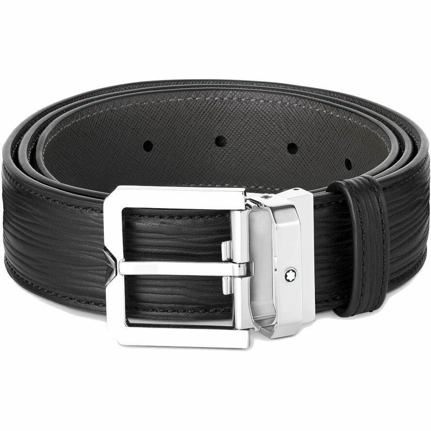 Montblanc belt in black leather and steel pin buckle