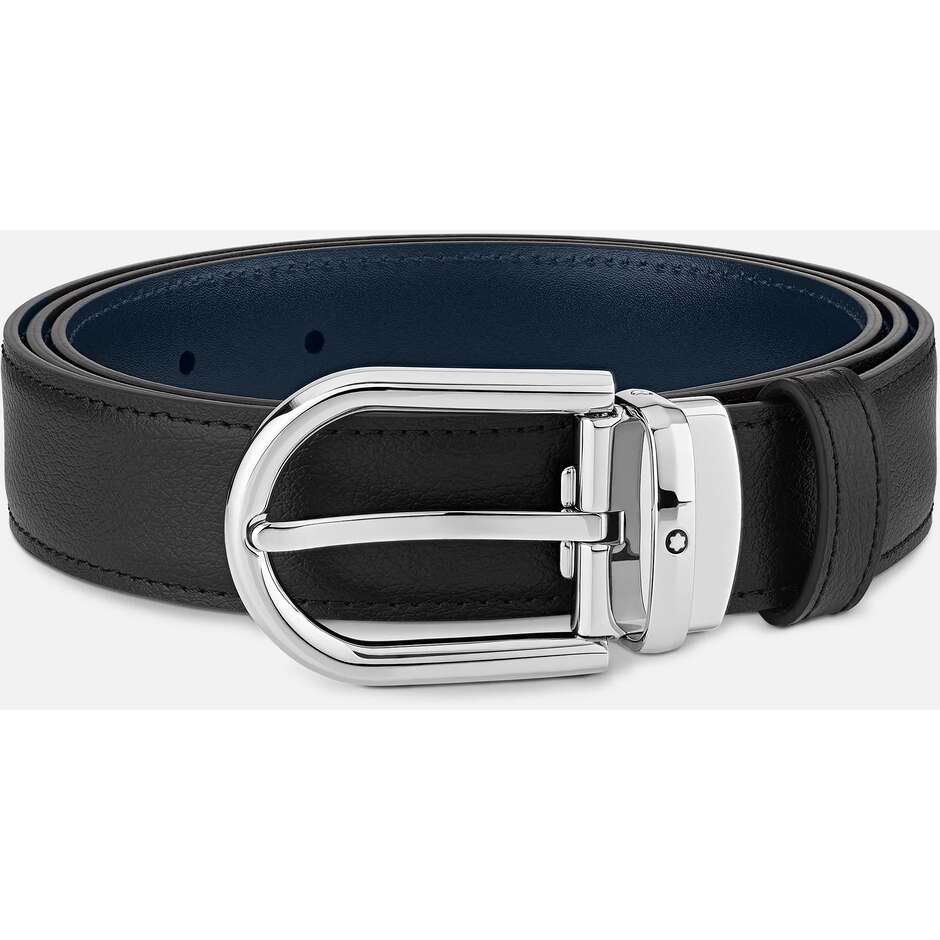 Montblanc men's black blue reversible horseshoe belt