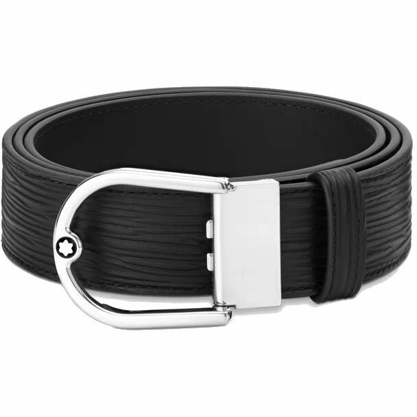 Montblanc reversible leather belt with steel buckle