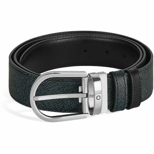 Montblanc Sartorial Reversible Tweed Belt in Blue and Black