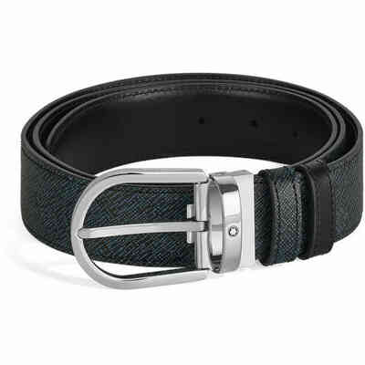 Montblanc Sartorial Reversible Tweed Belt in Blue and Black