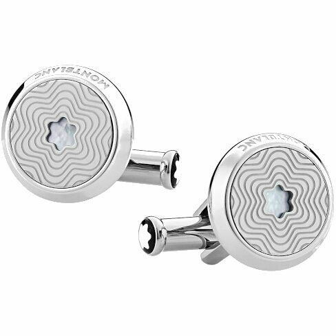 Montblanc steel and mother-of-pearl shirt cufflinks