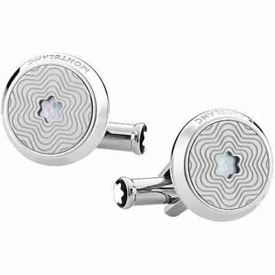 Montblanc steel and mother-of-pearl shirt cufflinks