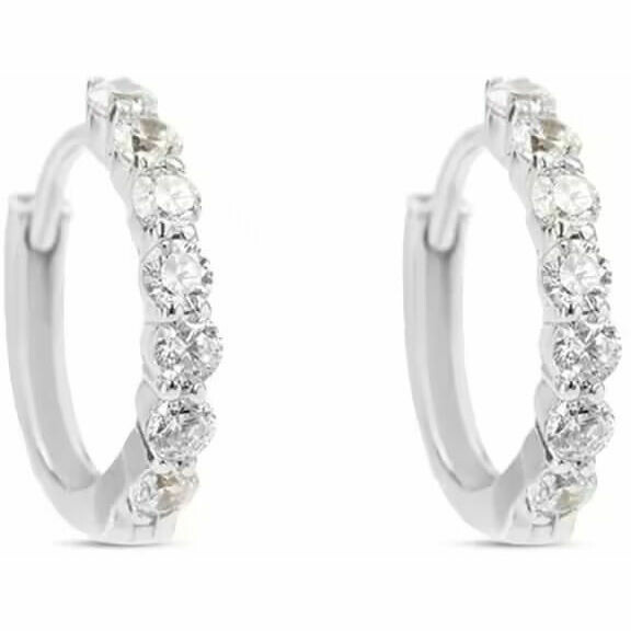 Orecchini a Cerchio 10mm in Oro Bianco con Zirconi Bianchi Stroili