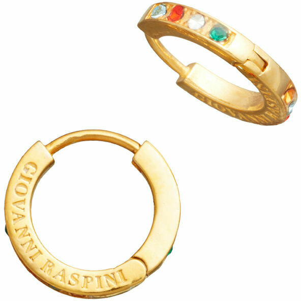 Orecchini a cerchio Giovanni Raspini Huggie crystal color in argento dorato