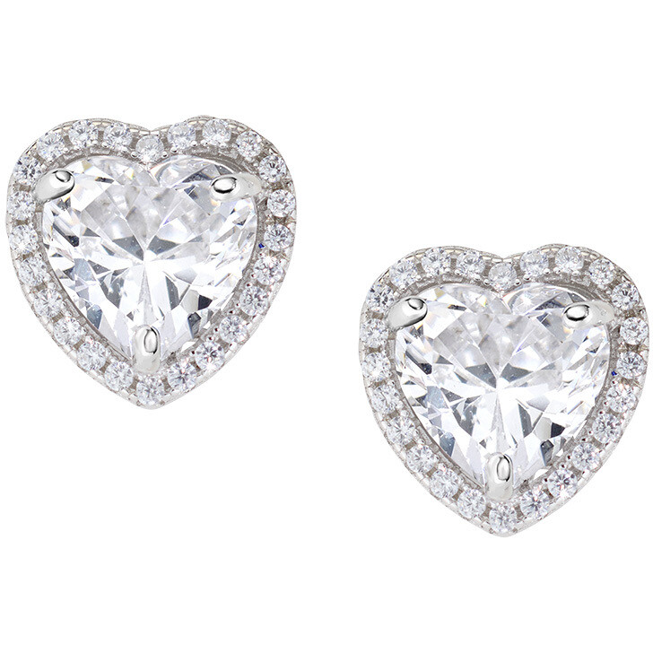 Orecchini a cuore grande Amen in argento con zircone taglio cuore bianco