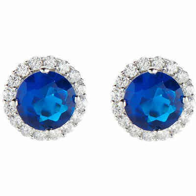 Orecchini a lobo Amen in argento con zirconi blu e contorno bianchi Orecchini a lobo Amen in argento con zirconi blu e contorno bianchi