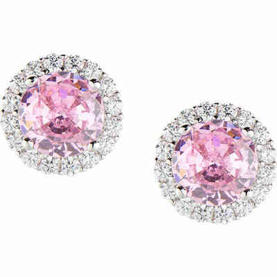 Orecchini a lobo Amen in argento con zirconi rosa e contorno bianchi Orecchini a lobo Amen in argento con zirconi rosa e contorno bianchi