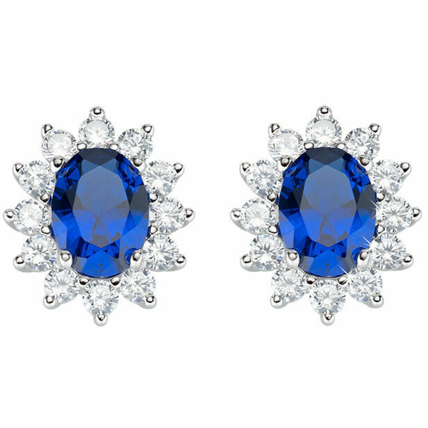 Orecchini Amen a lobo in argento con zircone blu e contorno bianchi