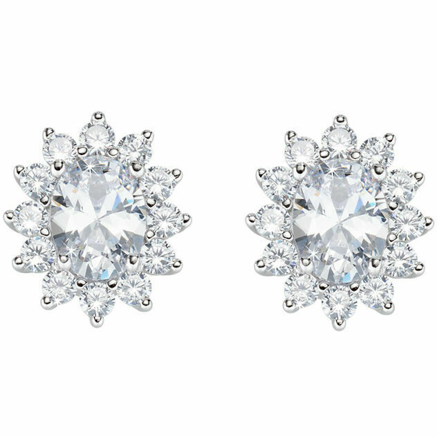 Orecchini Amen a lobo in argento con zircone ovale centrale e contorno