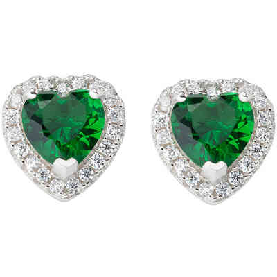 Orecchini Amen in Argento a forma di Cuore e zircone smeraldo Orecchini Amen in Argento a forma di Cuore e zircone smeraldo