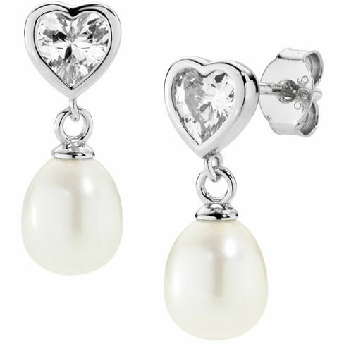 Orecchini Amen pendenti cuore e perla a goccia