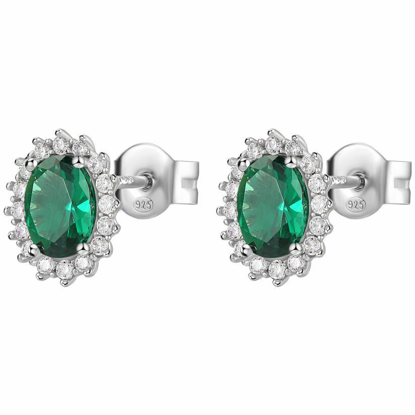 Orecchini Brosway Fancy in argento ovali con zirconi verdi e bianchi