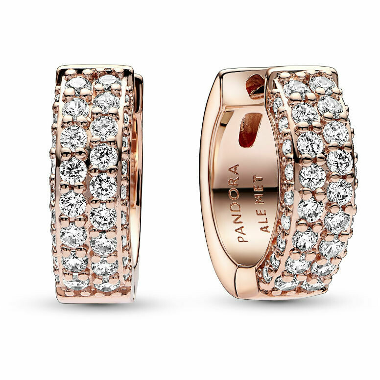 Orecchini Pandora Cerchi Pave Fascia Doppia placcati oro rosa