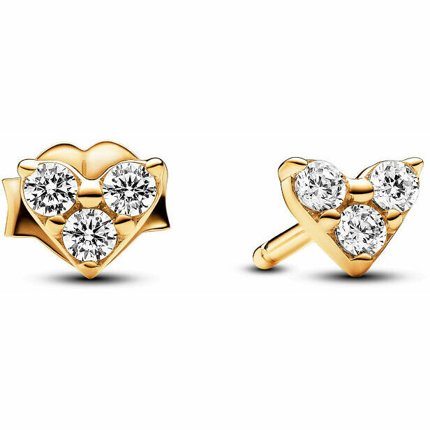 Orecchini Pandora Cuori con Tre Pietre placcati oro