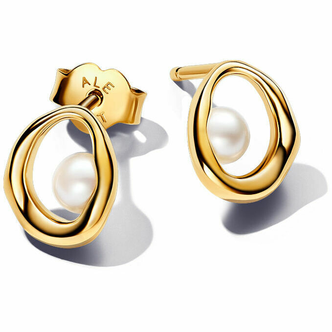 Orecchini Pandora Linea Sinuosa Ovale placcati oro con Perla