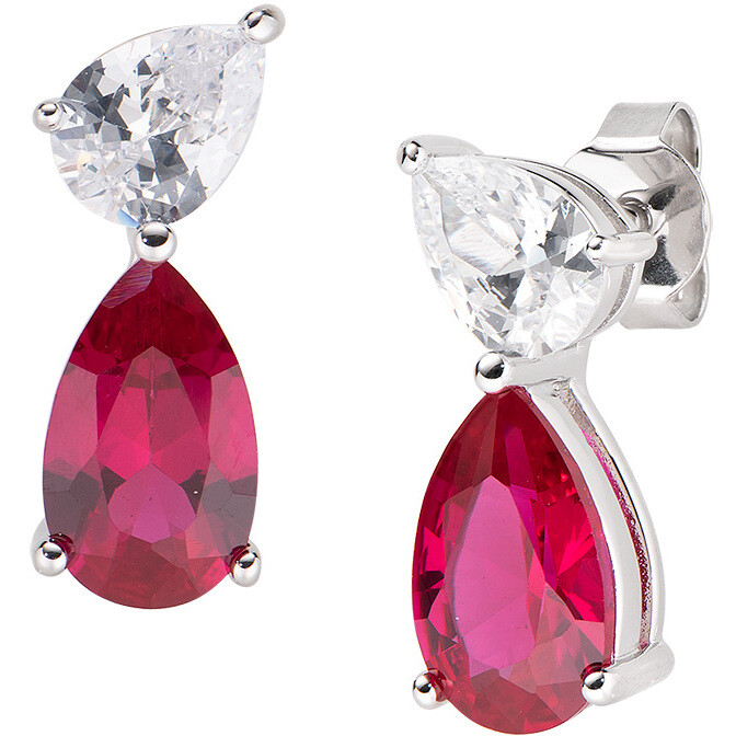 Orecchini pendenti Amen Stardust in argento e goccia rossa