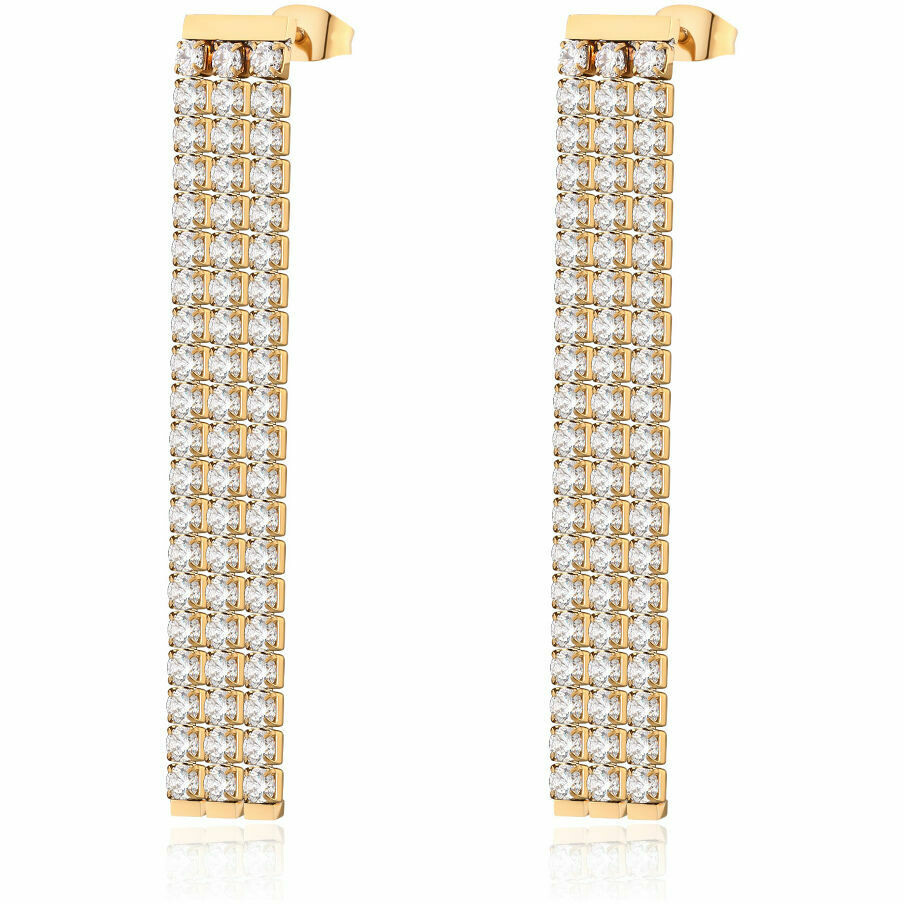 Orecchini pendenti Brosway a 3 fili in acciaio e zirconi bianchi