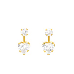 Orecchini Stroili a lobo in oro giallo con zircone tondo e zircone cuore Orecchini Stroili a lobo in oro giallo con zircone tondo e zircone cuore