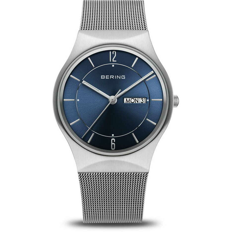 Orologio Bering in acciaio quadrante blu Day-Date