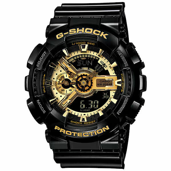 Orologio Casio G-Shock nero lucido e quadrante dorato