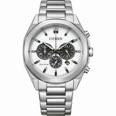 Orologio Citizen cronografo eco drive in acciaio e quadrante bianco Orologio Citizen cronografo eco drive in acciaio e quadrante bianco