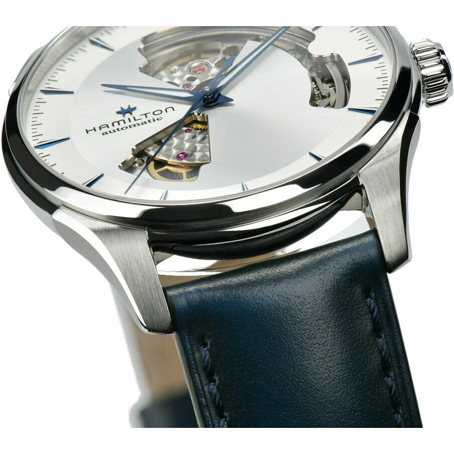 Orologio Hamilton Jazzmaster Open Heart pelle blu