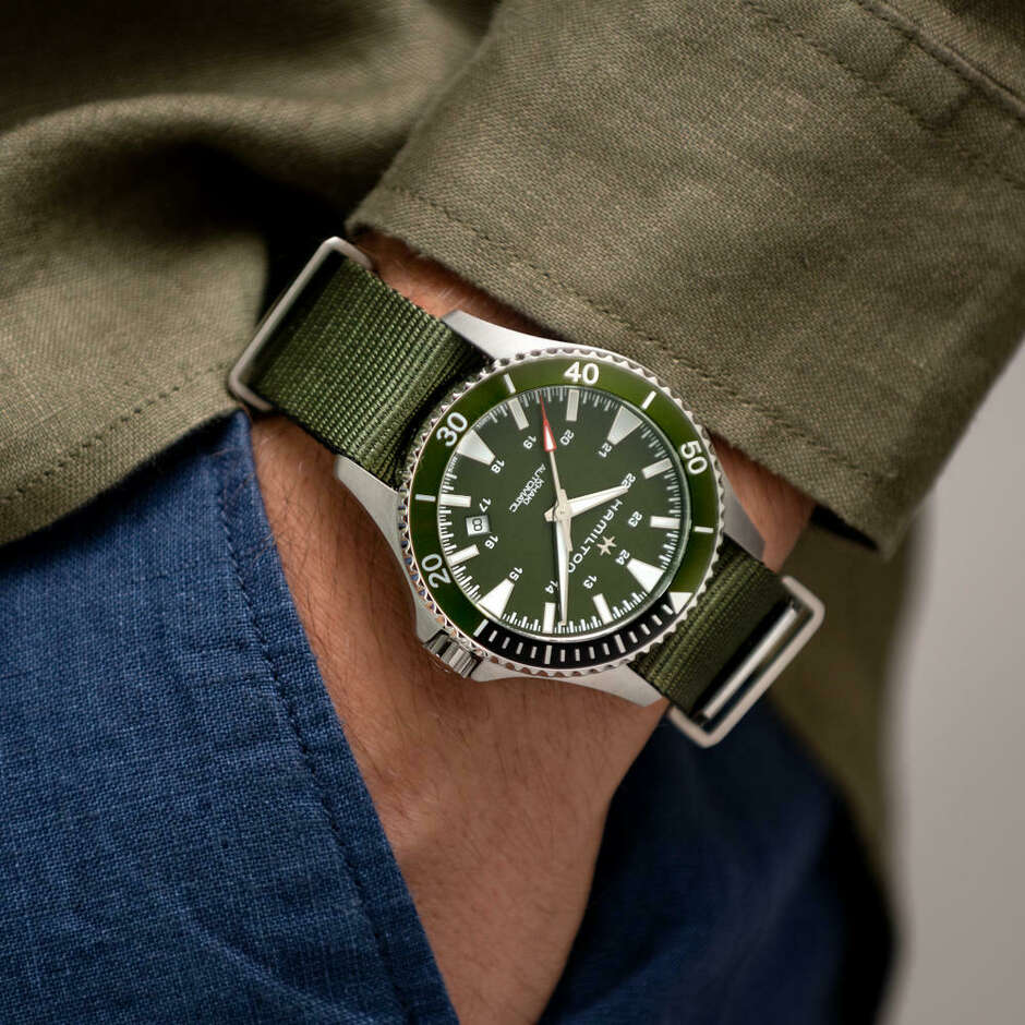 Orologio Hamilton Khaki Navy Scuba Automatico cinturino tessuto verde