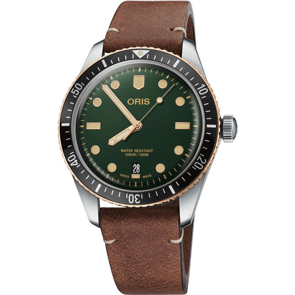 Orologio Oris Divers Sixty-Five ghiera in bronzo e pelle
