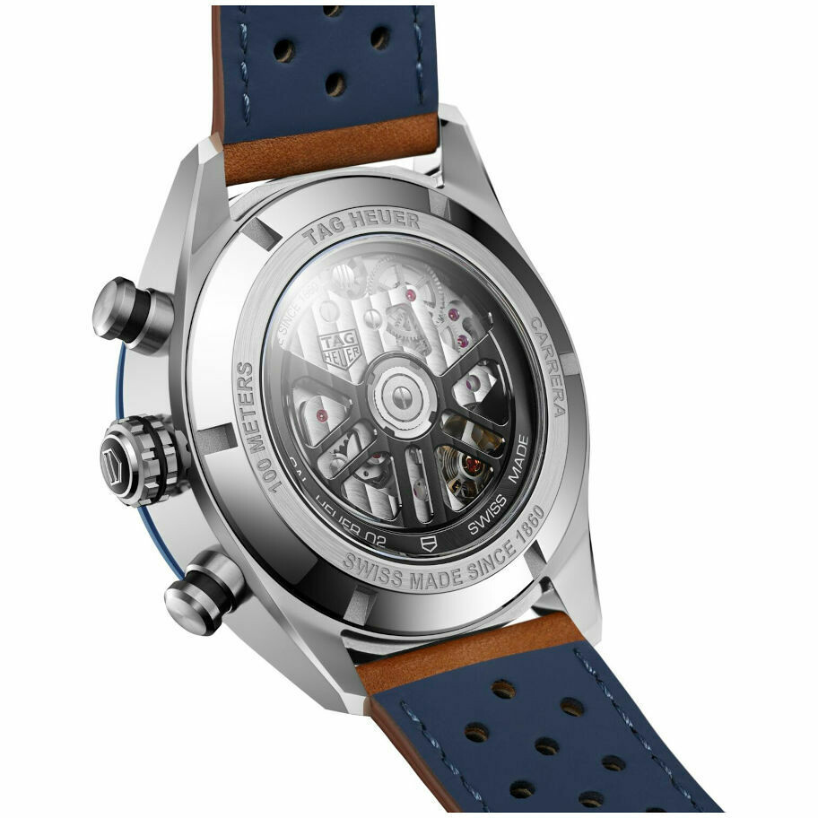 Orologio Tag Heuer Carrera cronografo Heuer 02 Blu pelle