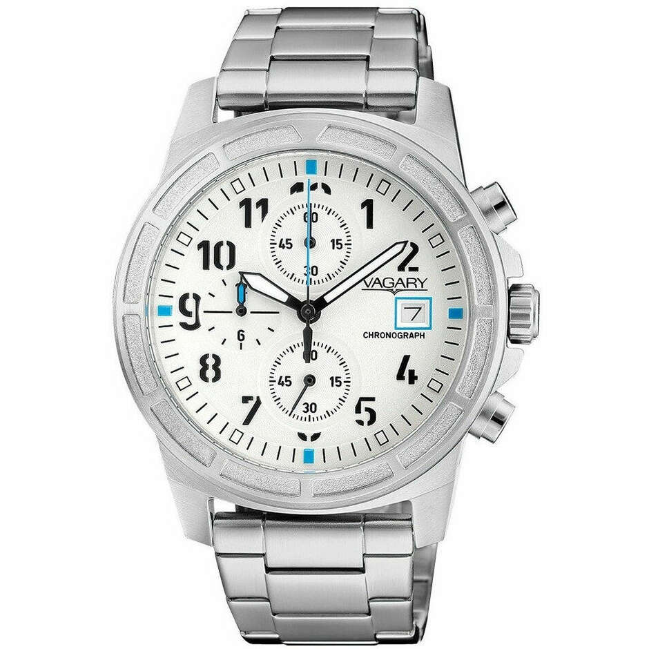 Orologio Vagary Rockwell cronografo in acciaio quadrante bianco