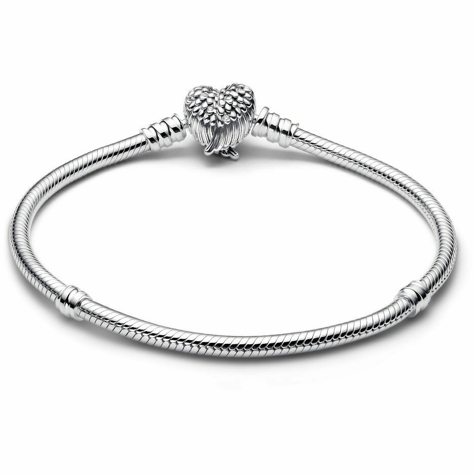 Pandora Bracelet with Heart Clasp and Angel Wings