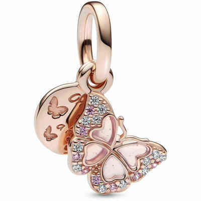 Pandora Charm Pendant Butterfly Pink Gold Plated Pandora Charm Pendant Butterfly Pink Gold Plated